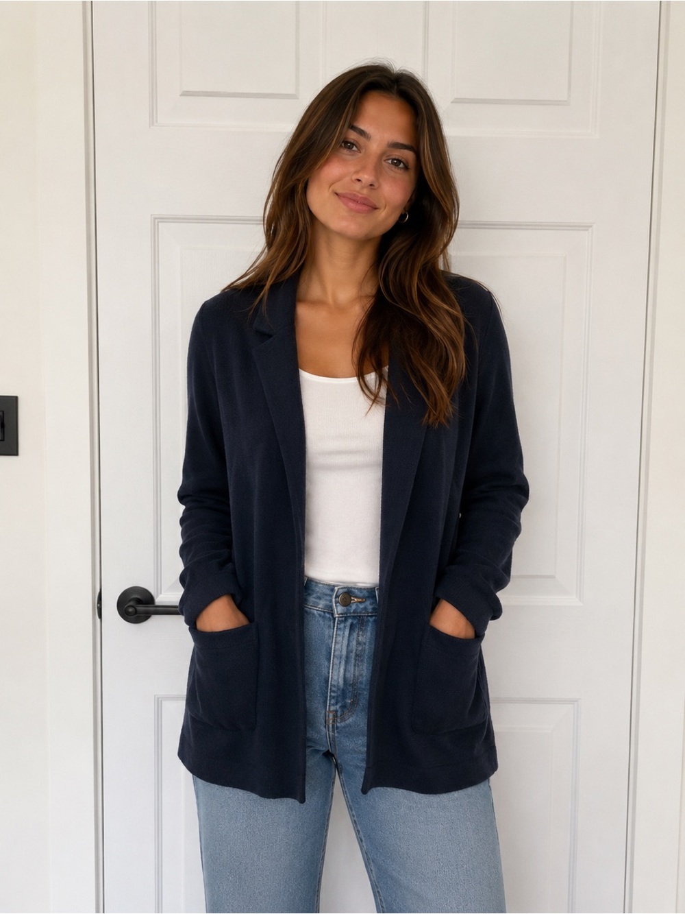 Banana Republic Navy Open-Front Knit Cardigan Sweater with Pockets